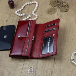 Dámská peněženka Gregorio PT-100 z pravé kůže ve velikosti velká s orientací na šířku v červené barvě s ozdobným zámkem a RFID Secure