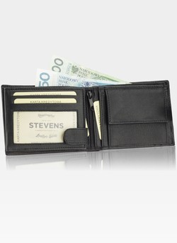 Kožená peněženka + kožený opasek Oboustranný STEVENS Swivel Černý/Hnědá